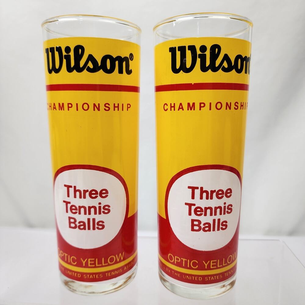 Wilson Championship Tennis Balls Highball Glasses x2 Bright Yellow Drinkware